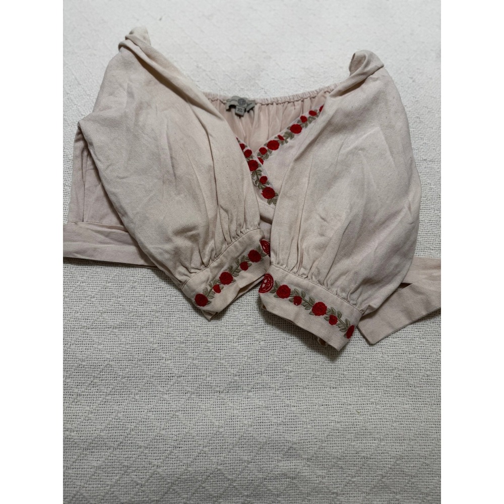 Herencia Collection Top Womens S Cream Embroidered Rosalinda Crop Square Neck XL